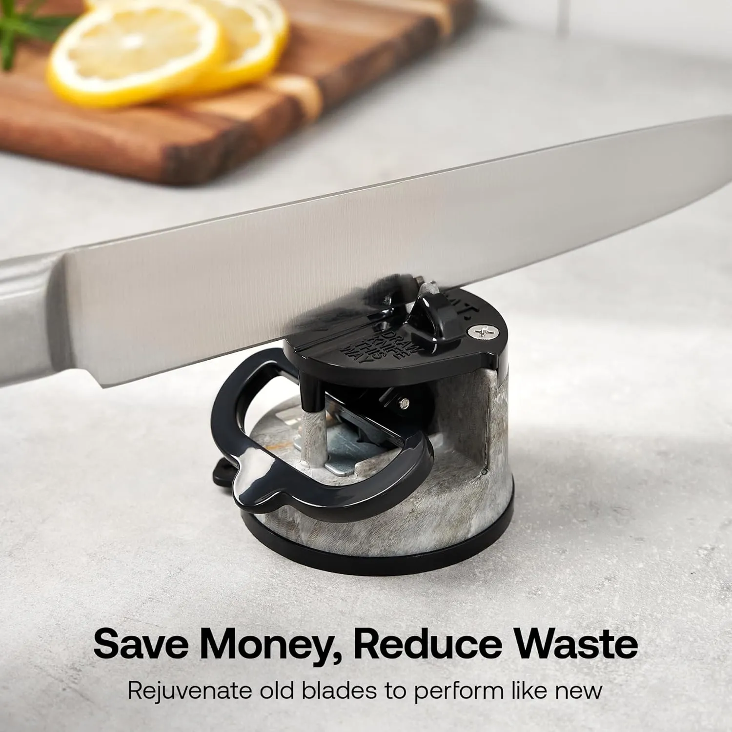 AnySharp – EDITIONS – Hands Free Knife Sharpener - Easy to Use Sharpening Tool with PowerGrip Suction Base and 20-Degree Pre-set Angle - For All Knives: Chef’s, Serrated, and Hardened Steel - Stone