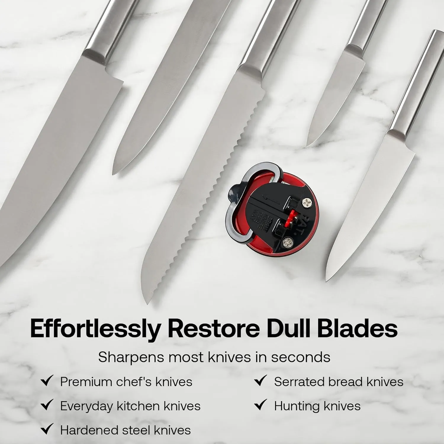 AnySharp – GLOBAL – Hands Free Knife Sharpener - Easy to Use Sharpening Tool with PowerGrip Suction Base and 20-Degree Pre-set Angle - For All Knives: Chef’s, Serrated, and Hardened Steel - Red