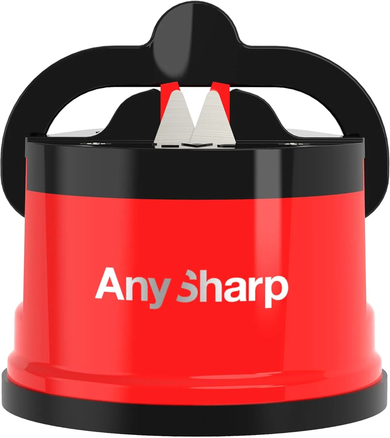 AnySharp – GLOBAL – Hands Free Knife Sharpener - Easy to Use Sharpening Tool with PowerGrip Suction Base and 20-Degree Pre-set Angle - For All Knives: Chef’s, Serrated, and Hardened Steel - Red