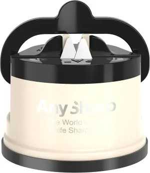 AnySharp – PRO – Hands Free Knife Sharpener - Easy to Use Sharpening Tool with PowerGrip Suction Base and 20-Degree Pre-set Angle - For All Knives: Chef’s, Serrated, and Hardened Steel - Cream