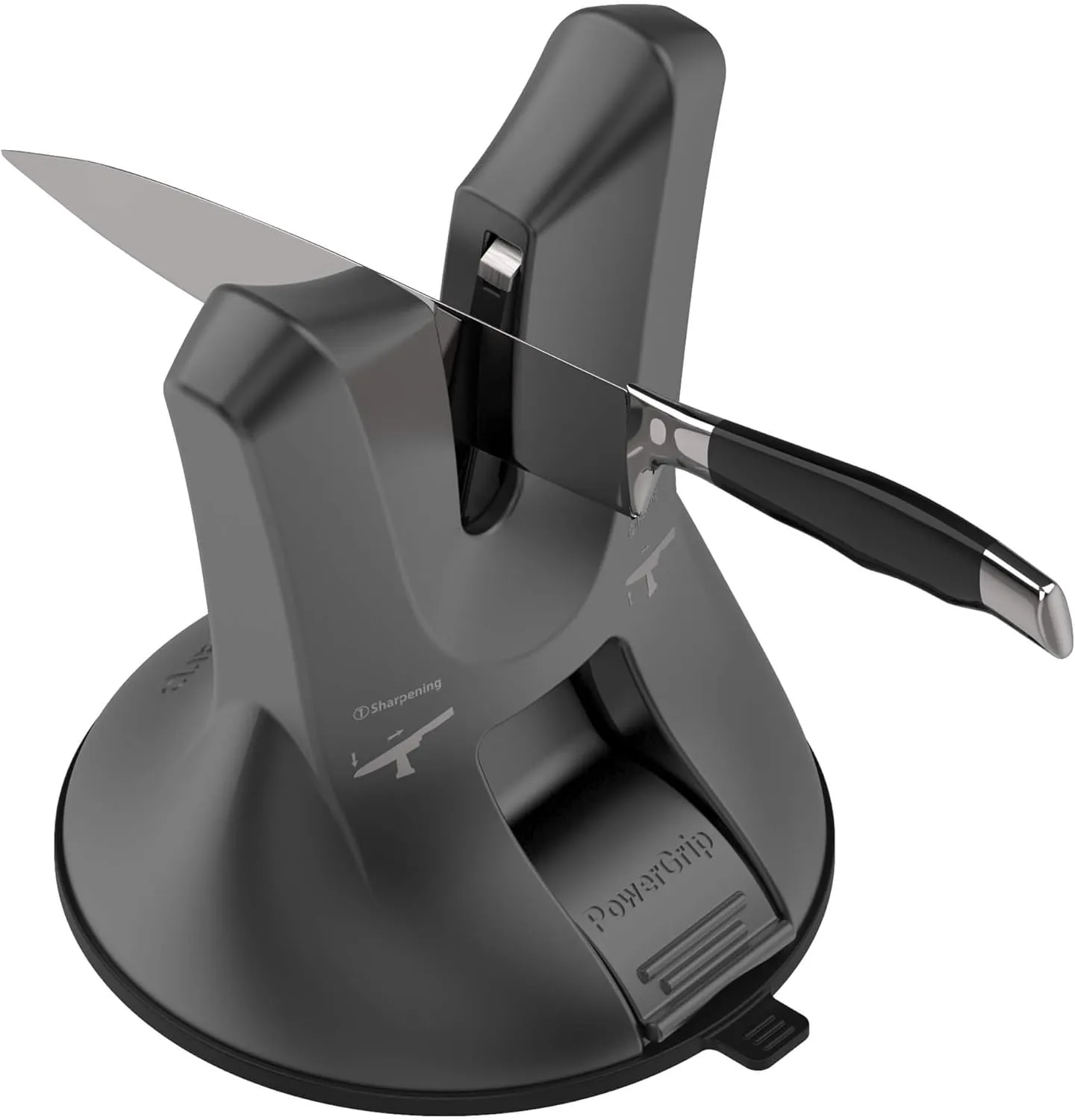 AnySharp – XBLADE – Hands Free Knife Sharpener - Easy to Use Sharpening Tool w/PowerGrip Suction Base and Self-Adjust Angles 12.5deg to 22.5deg - For All Knives: Chef’s, Serrated, Cleavers - Gunmetal