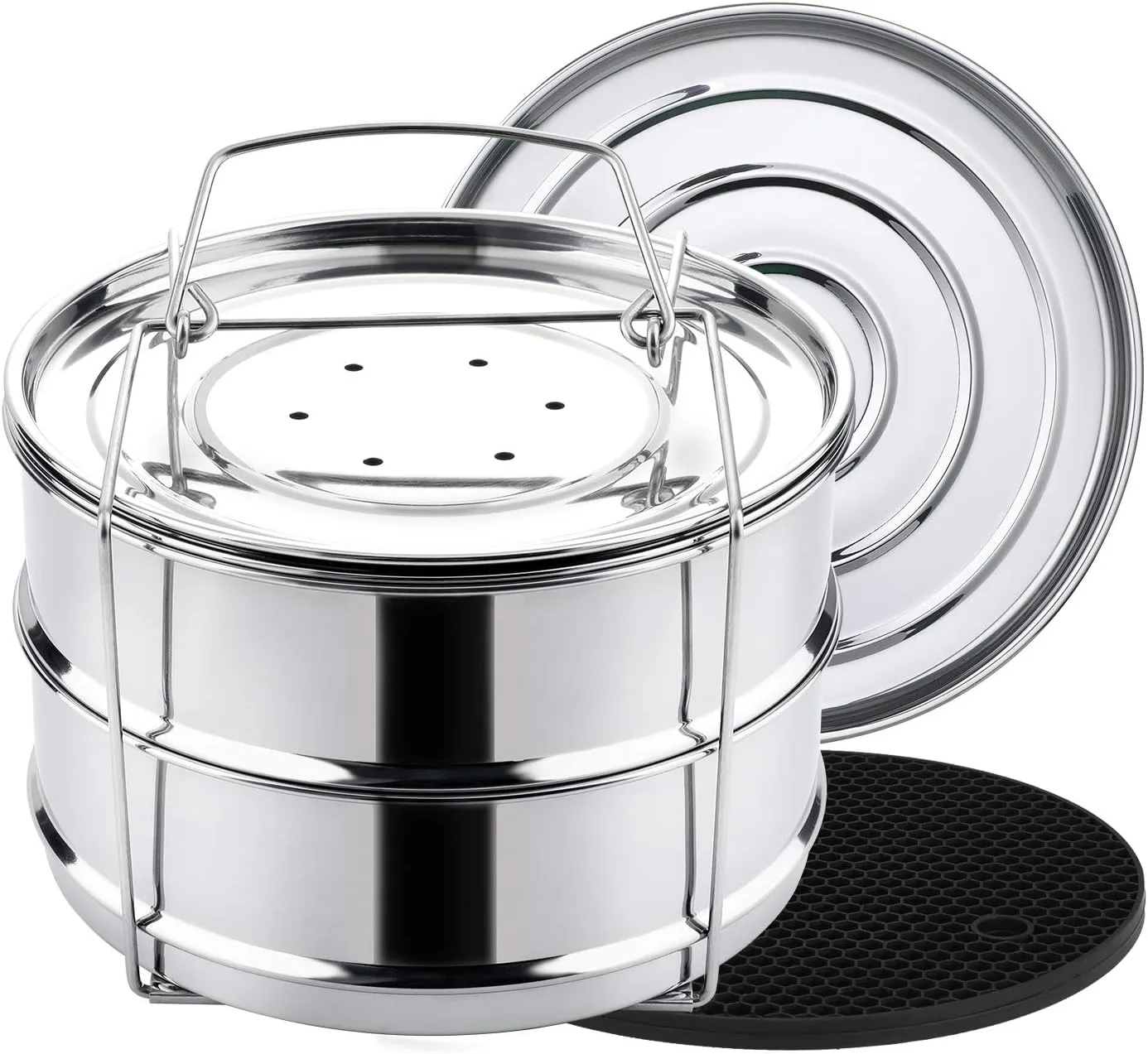 Aozita 3 Quart Stackable Steamer Insert Pans - Accessories for Instant Pot Mini 3 qt - Pot in Pot, Baking, Casseroles, Lasagna Pans, Food Steamer for Pressure Cooker, Upgrade Interchangeable Lids