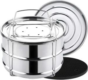 Aozita 3 Quart Stackable Steamer Insert Pans - Accessories for Instant Pot Mini 3 qt - Pot in Pot, Baking, Casseroles, Lasagna Pans, Food Steamer for Pressure Cooker, Upgrade Interchangeable Lids