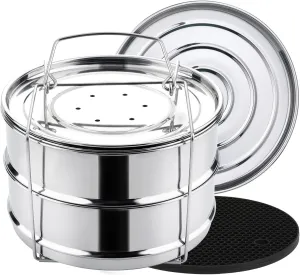 Aozita Stackable Steamer Insert Pans with Sling for Instant Pot Accessories 6/8 qt - Pot in Pot, Baking, Casseroles, Lasagna Pans, Food Steamer for Pressure Cooker, Upgrade Interchangeable Lids