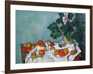 ART.COM Wall Art Print Still Life with Apples and a Pot of Primroses on Brown Frame by Paul Cézanne, 44" x 32"