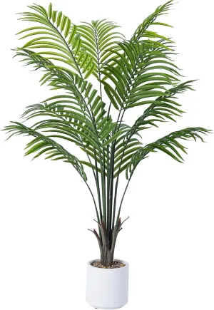 Artificial Areca Palm Tree 4FT Fake Potted Plant Faux Silk Tropical Areca Palm with 12 Trunks & Real Bark Design, Large Aritificial Plant in White Pot for Home Living Room House Warmming Floor Decor