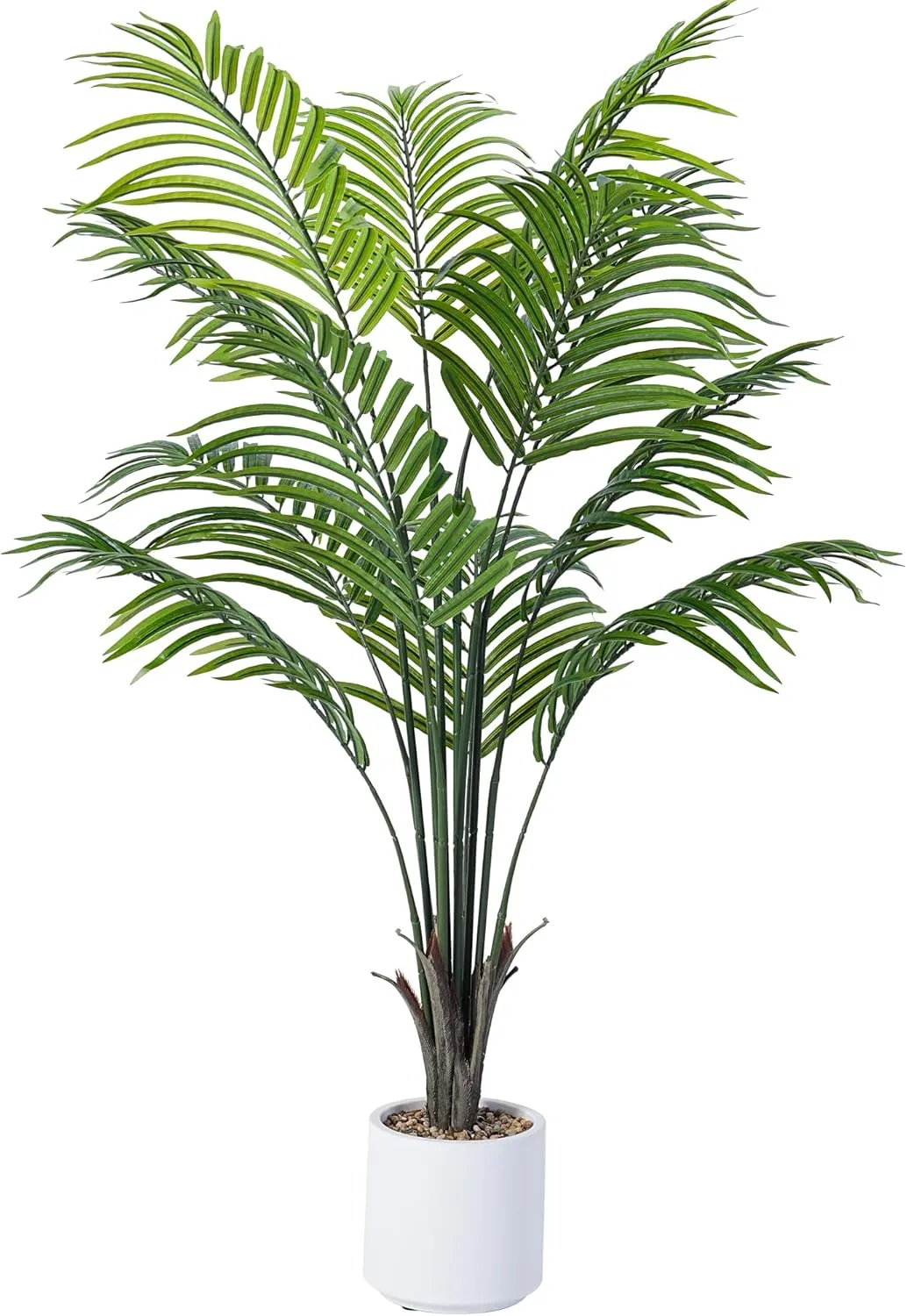 Artificial Areca Palm Tree 4FT Fake Potted Plant Faux Silk Tropical Areca Palm with 12 Trunks & Real Bark Design, Large Aritificial Plant in White Pot for Home Living Room House Warmming Floor Decor
