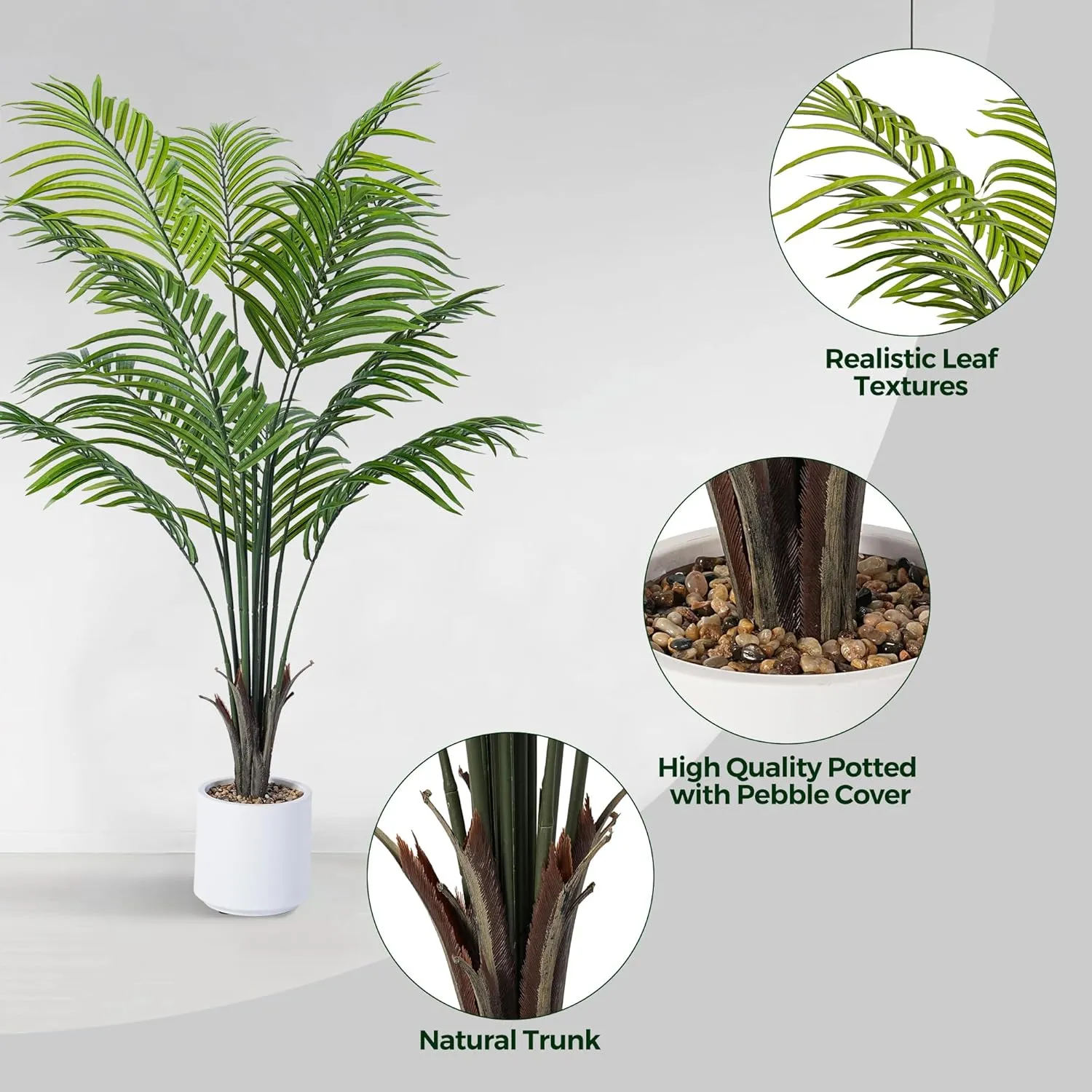 Artificial Areca Palm Tree 4FT Fake Potted Plant Faux Silk Tropical Areca Palm with 12 Trunks & Real Bark Design, Large Aritificial Plant in White Pot for Home Living Room House Warmming Floor Decor