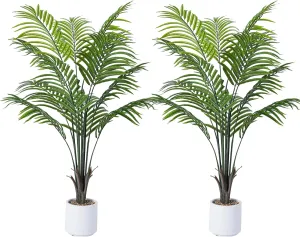 Artificial Areca Palm Tree 5FT Fake Potted Plant 2 Pack Faux Silk Tropical Areca Palm with 15 Trunks & Real Bark Design, Large Aritificial Plant in Pot for Home Living Room House Warmming Floor Decor