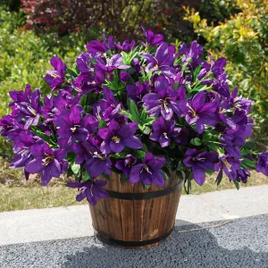 Artificial Faux Plants Flowers for Outdoors 3 Bundles Fake Silk Azalea Flowers for Outside Summer Decoration UV Resistant Realistic Fake Flower for Outside Planter Patio Garden Walkways Home