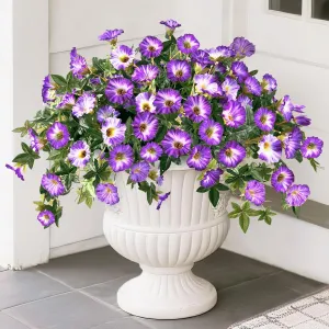 Artificial Flowers for Outdoor Decoration Spring Summer Fake Plants, 2PCS Faux Flower Silk Petunias UV Resistant Realistic for Porch Planter Balcony Home Garden Yard Decor Purple White