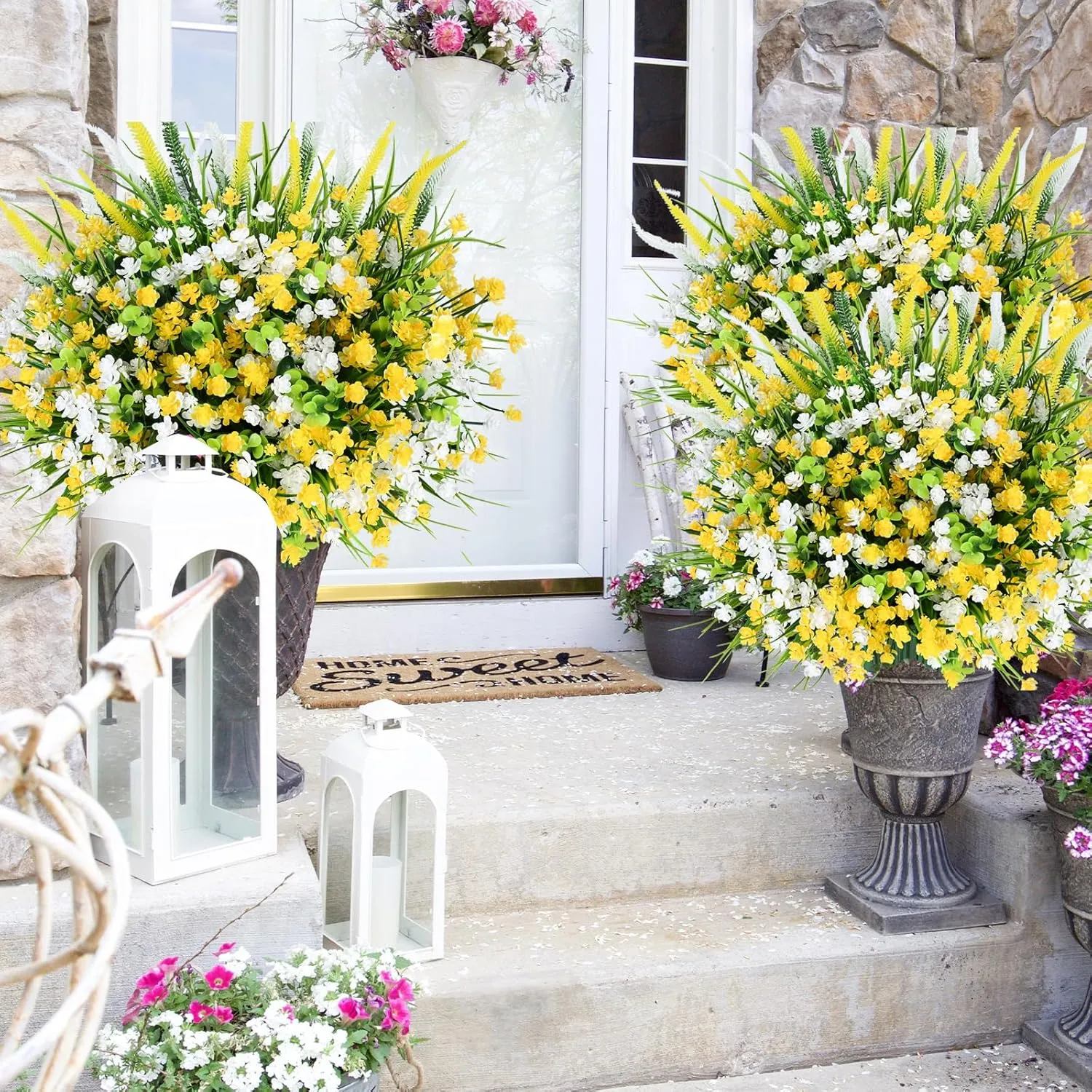Artificial Plants Outdoor, 20PCS Artificial Flowers, UV Resistant Fake Flowers, Faux Flowers for Outdoor Planters for Front Porch Pot Decor