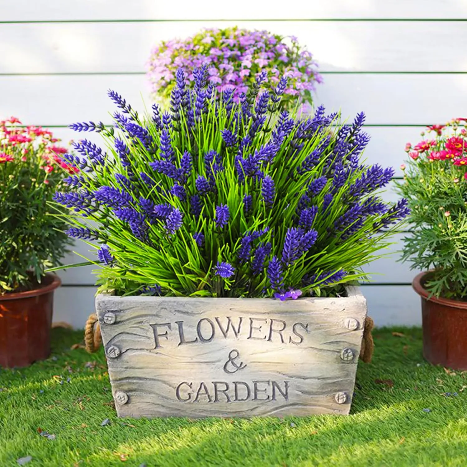 Artificial Plants Outdoor, 22 Pcs Fake Flowers UV Resistant Outdoor Fake Plants, Lavender Artificial Flowers Plastic Fake Faux Flowers Shrubs for Home Porch Garden Yard Window Box