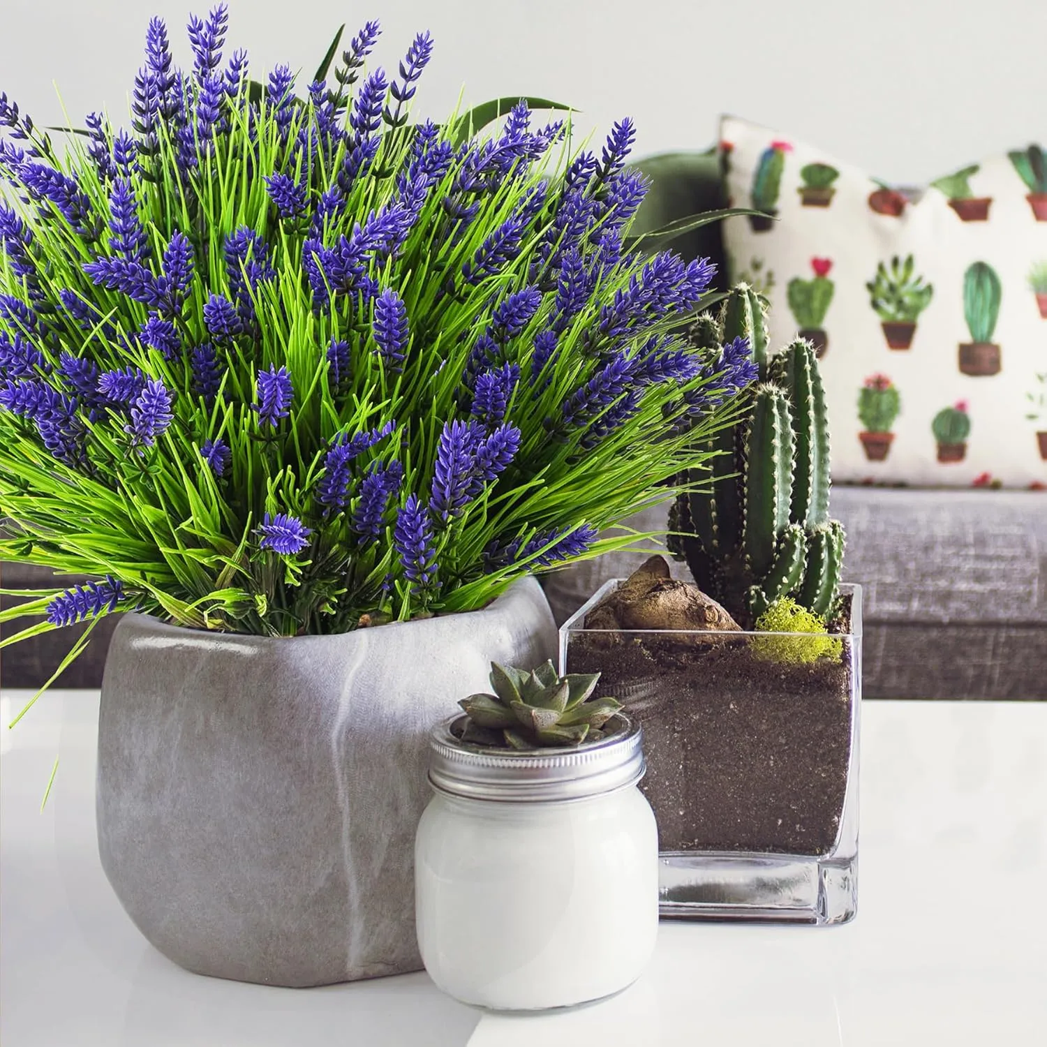 Artificial Plants Outdoor, 22 Pcs Fake Flowers UV Resistant Outdoor Fake Plants, Lavender Artificial Flowers Plastic Fake Faux Flowers Shrubs for Home Porch Garden Yard Window Box