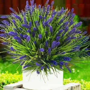 Artificial Plants Outdoor, 22 Pcs Fake Flowers UV Resistant Outdoor Fake Plants, Lavender Artificial Flowers Plastic Fake Faux Flowers Shrubs for Home Porch Garden Yard Window Box