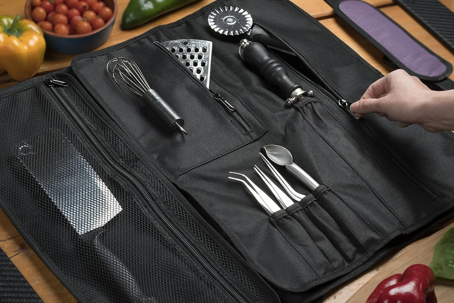 Asaya Chef Knife Roll Bag - 20 Total Pockets for Knives and Kitchen Utensils - Made with Stain Resistant Waxed Nylon - For Chefs and Culinary Students - Knives Not Included (Purple)