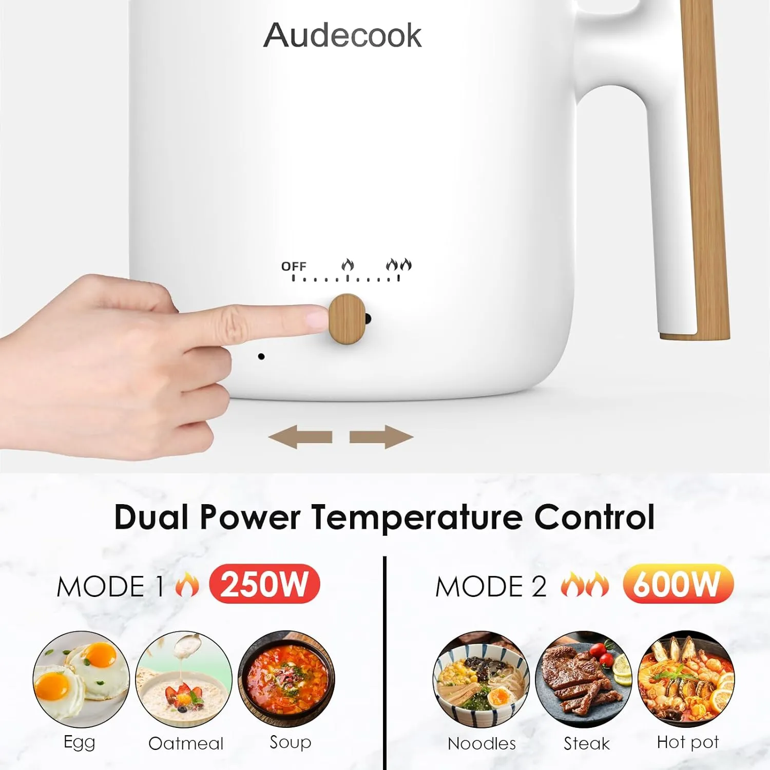 Audecook Hot Pot Electric with Steamer, 1.8L Portable Mini Travel Cooker, Multifunctional Non-Stick Electric Skillet for Stir Fry/Stew/Steam, Perfect for Ramen Noodles/Pasta/Egg/Soup/Oatmeal (White)
