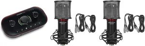 Audiosavings Bundle: (1) Focusrite Vocaster Two USB-C Audio Interface Bundle with (2) Rockville RCM SR Studio/Recording Condenser Microphone Mic w/Samsung Capacitors (3 Items)