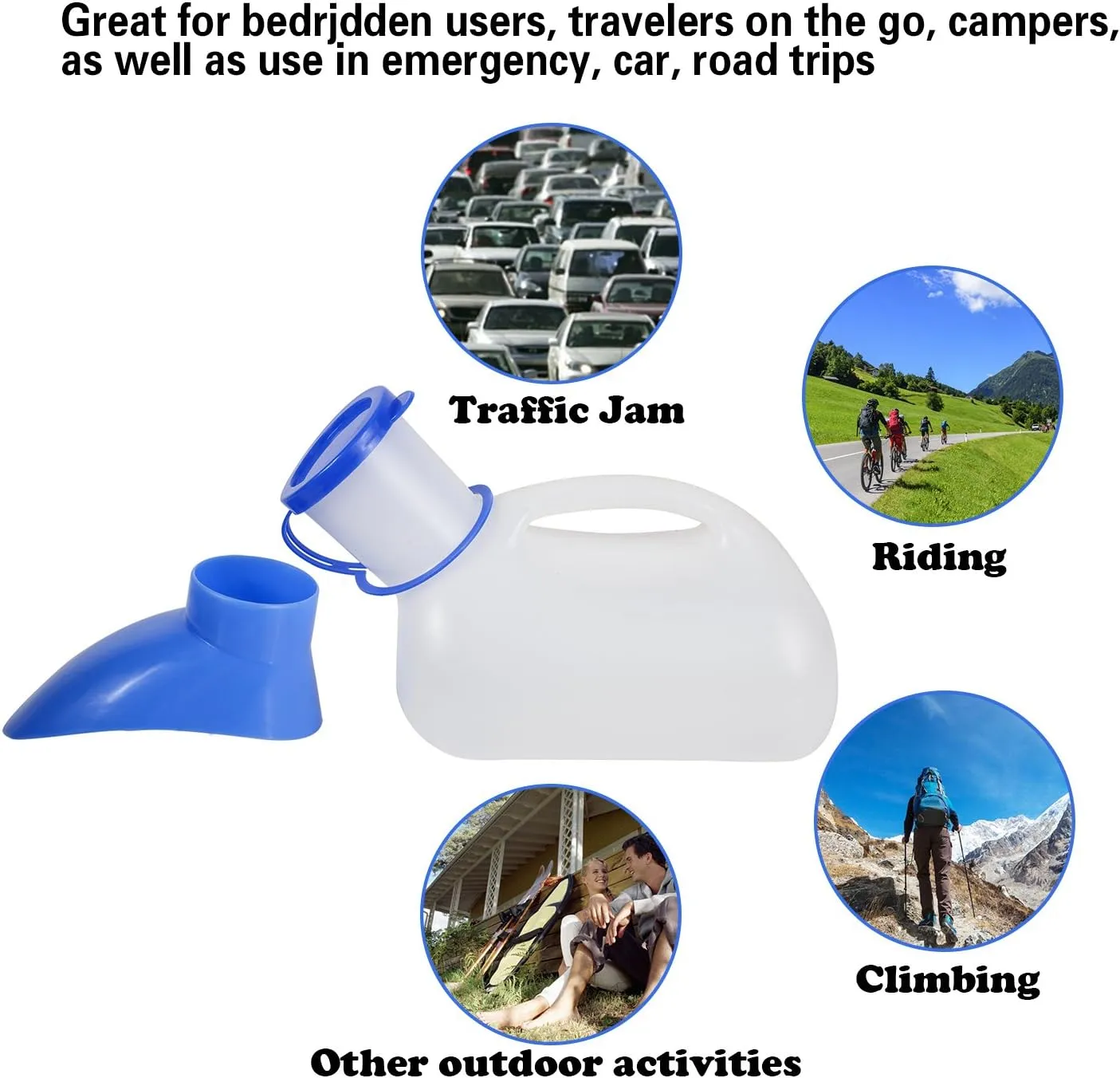 AWOKEN Unisex Urinal, Portable Toilet Urinal for Men and Women, Pee Bottle with a Sealed Lid and Funnel for Elderly Kids and Patients for Camping Outdoor Travel