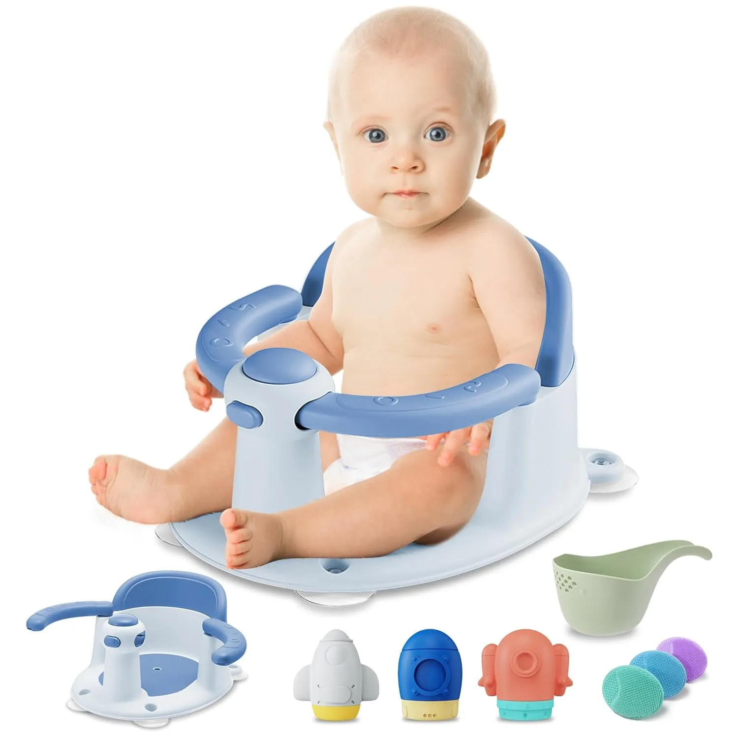 Baby Bath Seat for Babies 6 Months & up, Sure & Secure Suction Cups, Non-Slip Baby Bath Seat, Detachable, Safe & Comfortable Baby Bath Support, Sit Up Bath Seat for Baby, Blue