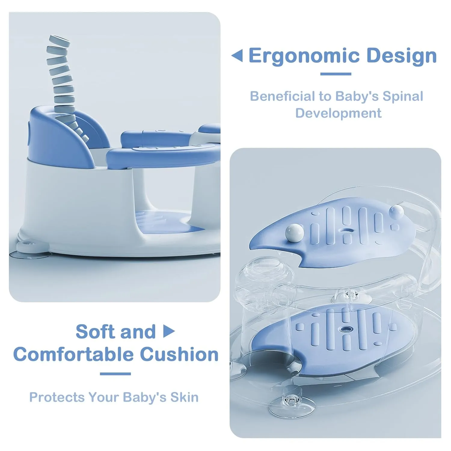 Baby Bath Seat for Babies 6 Months & up, Sure & Secure Suction Cups, Non-Slip Baby Bath Seat, Detachable, Safe & Comfortable Baby Bath Support, Sit Up Bath Seat for Baby, Blue