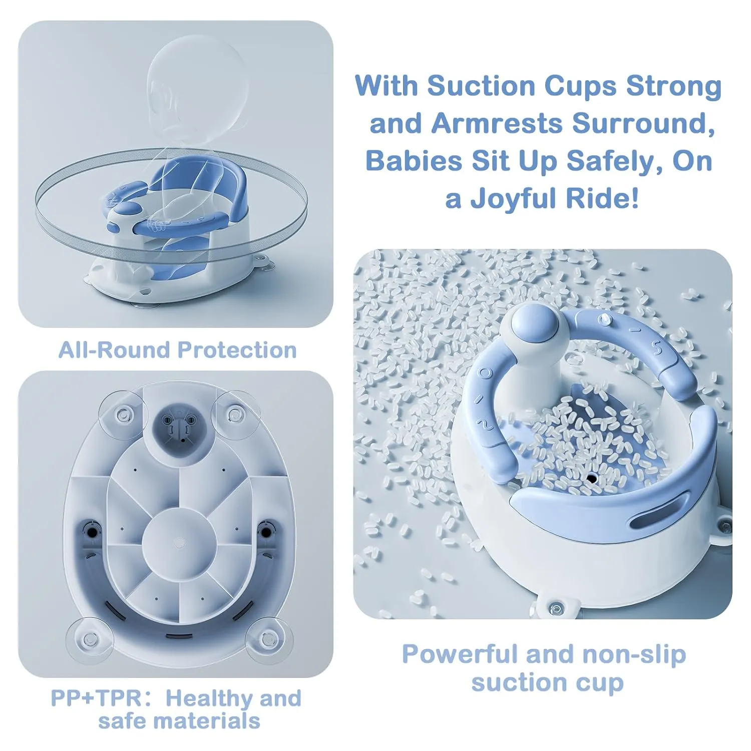 Baby Bath Seat for Babies 6 Months & up, Sure & Secure Suction Cups, Non-Slip Baby Bath Seat, Detachable, Safe & Comfortable Baby Bath Support, Sit Up Bath Seat for Baby, Blue