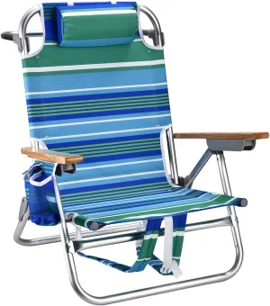Backpack Beach Chairs for Adults Capacity 300 LBS Low 5 Position Beach Chair with Pouch Straps Folding Lightweight Reclining Aluminum Wide Lay Flat Single