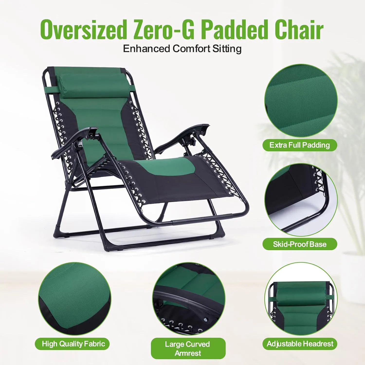 Backyard Expressions Deluxe XL Padded Recliner Chair – Ergonomic Anti-Gravity Lounger with Folding Design, Side Tray, and Adjustable Headrest