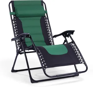 Backyard Expressions Deluxe XL Padded Recliner Chair – Ergonomic Anti-Gravity Lounger with Folding Design, Side Tray, and Adjustable Headrest