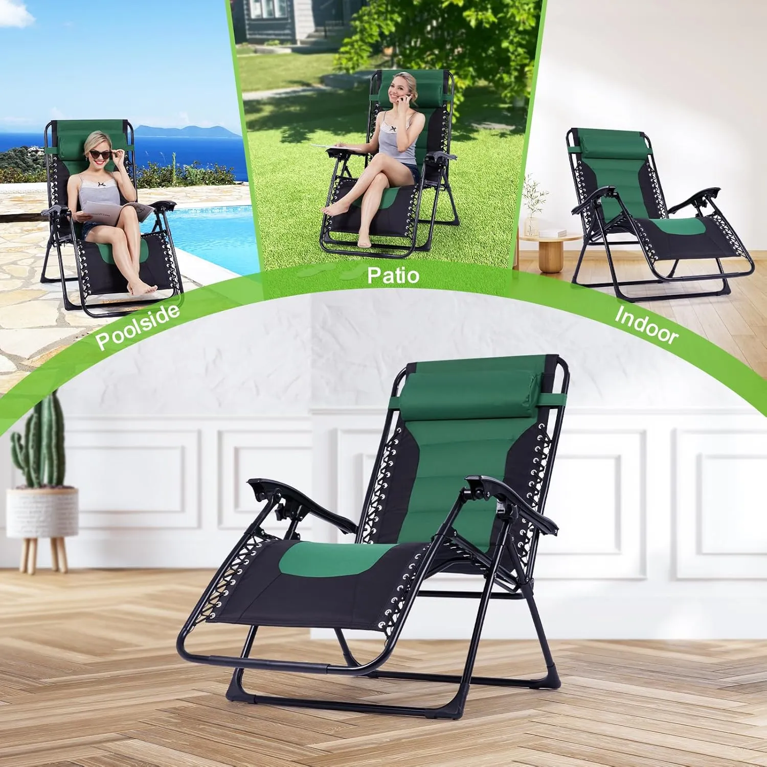 Backyard Expressions Deluxe XL Padded Recliner Chair – Ergonomic Anti-Gravity Lounger with Folding Design, Side Tray, and Adjustable Headrest