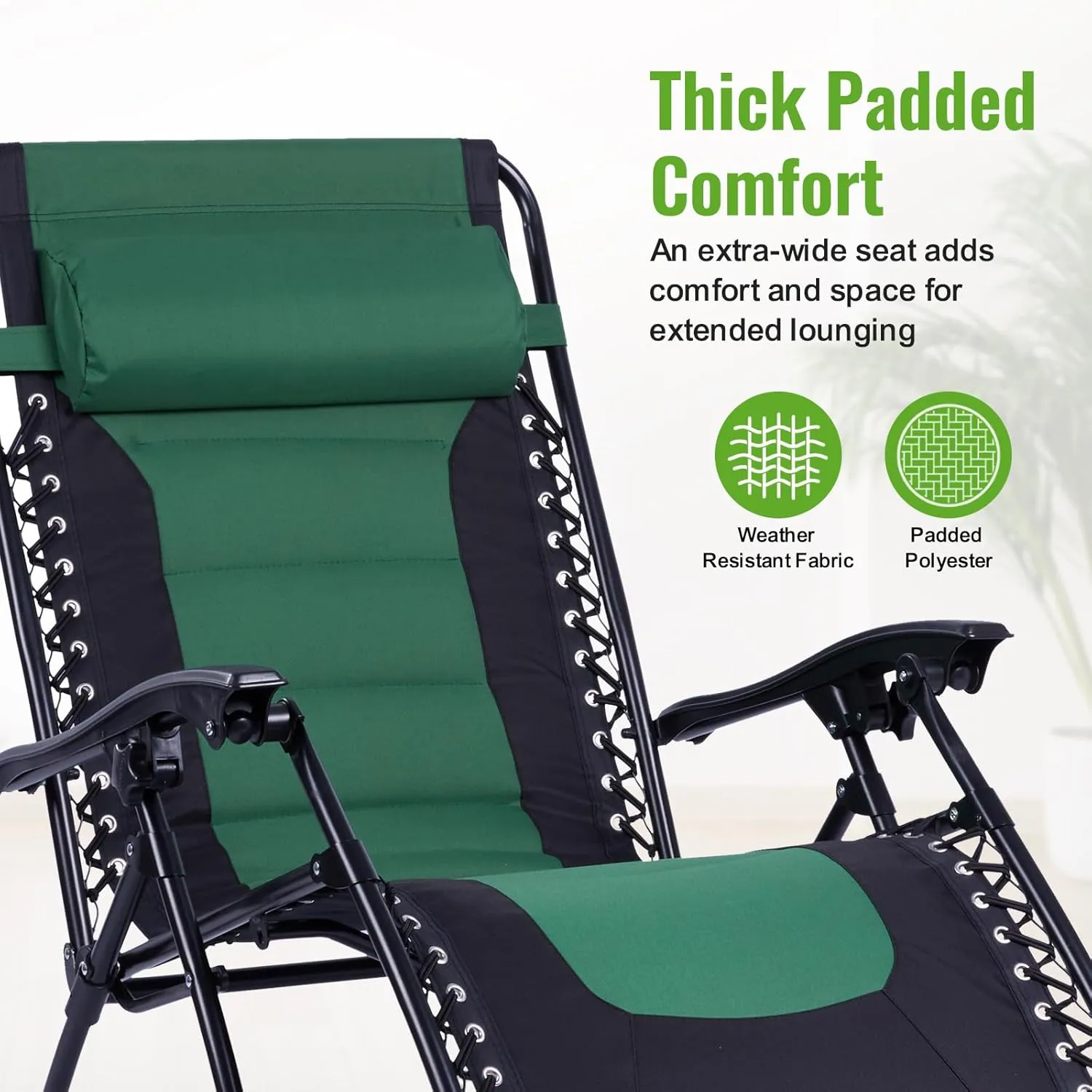 Backyard Expressions Deluxe XL Padded Recliner Chair – Ergonomic Anti-Gravity Lounger with Folding Design, Side Tray, and Adjustable Headrest