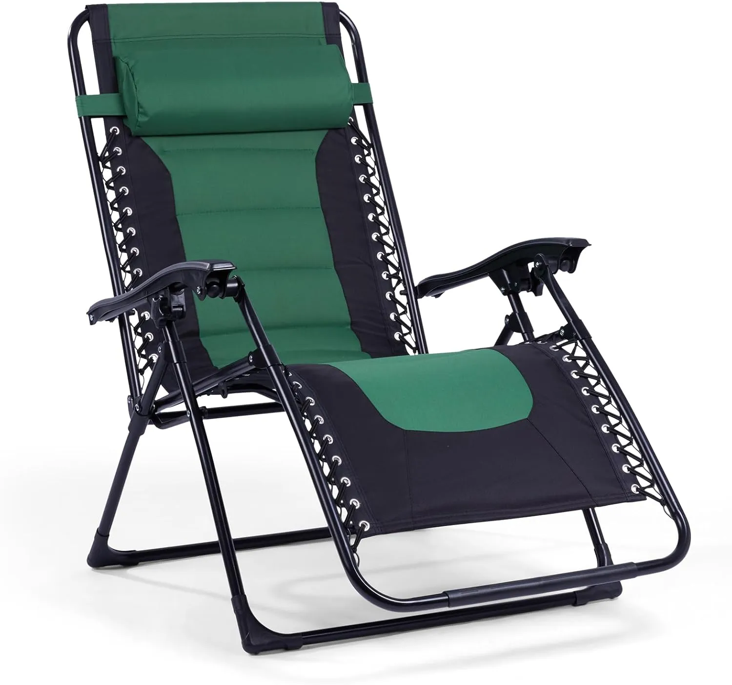 Backyard Expressions Deluxe XL Padded Recliner Chair – Ergonomic Anti-Gravity Lounger with Folding Design, Side Tray, and Adjustable Headrest