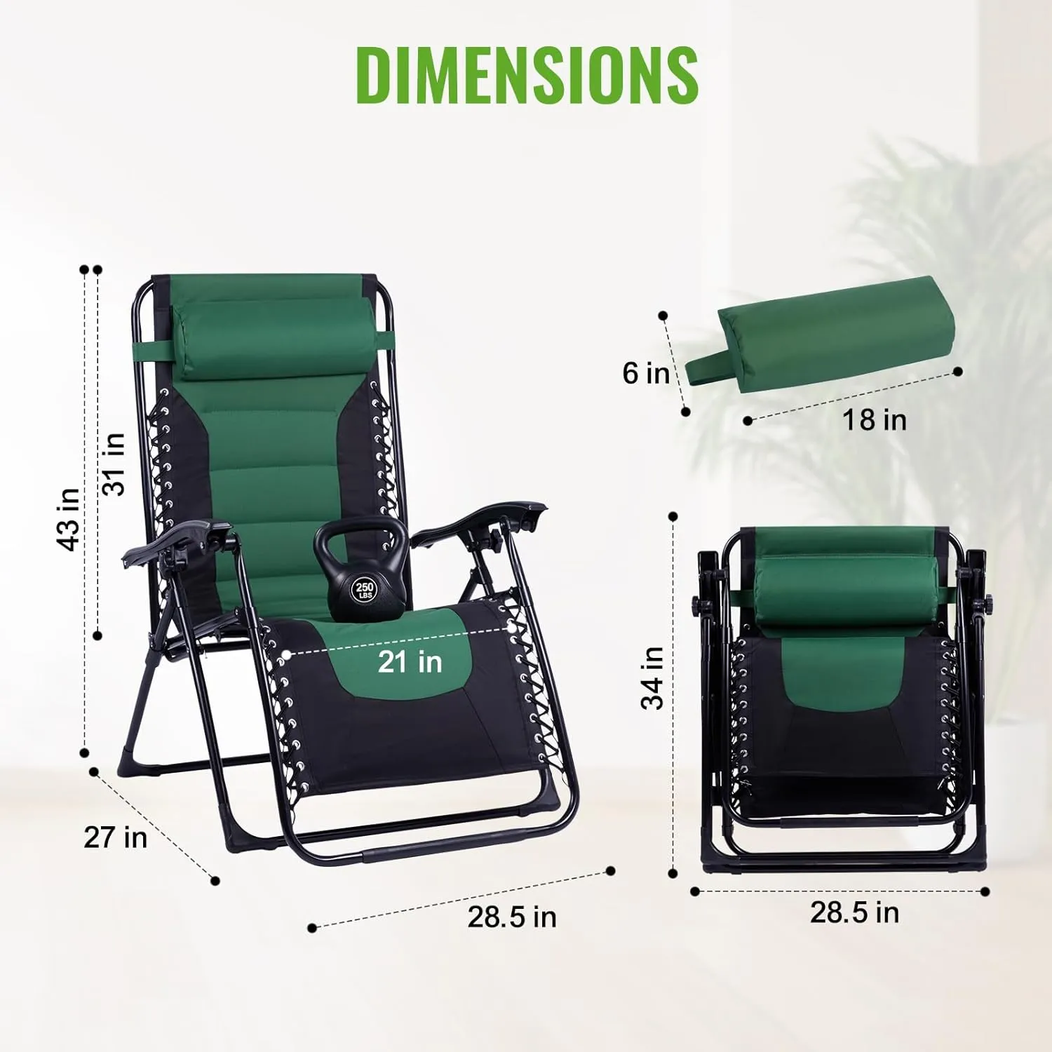 Backyard Expressions Deluxe XL Padded Recliner Chair – Ergonomic Anti-Gravity Lounger with Folding Design, Side Tray, and Adjustable Headrest