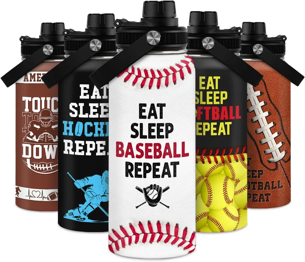 Baseball Water Bottle 32 Oz - Insulated Stainless Steel Sport Bottles with Lid - Baseball Gift for Men Players Fan Coach
