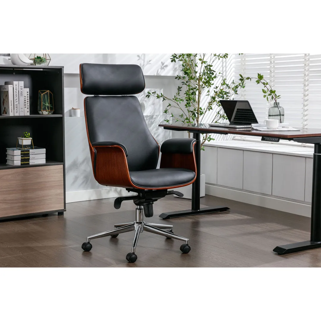 Baver Faux Leather Mid-Century Executive Office Chair Corrigan Studio® Upholstery Color: Black