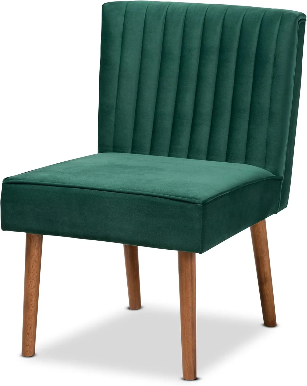 Baxton Studio Alvis Mid-Century Modern Emerald Green Velvet Upholstered and Walnut Brown Finished Wood Dining Chair