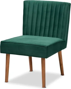 Baxton Studio Alvis Mid-Century Modern Emerald Green Velvet Upholstered and Walnut Brown Finished Wood Dining Chair