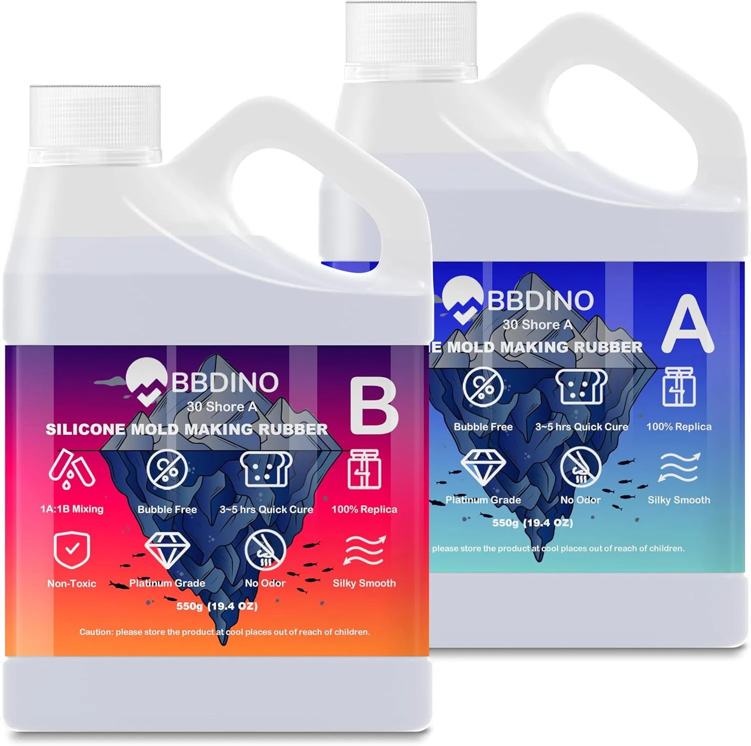 BBDINO Silicone Mold Making Kit, Liquid Silicone for Molds Making 30A Clear, High Strength Silicon Rubber 38.8 Oz, 1:1 by Volume Ideal for Mold Casting of Resin/Jewelry/Candle/Concrete/Plaster