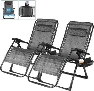 Beach Chairs Zero Gravity Folding Lounge Outdoor Recliner in Black Paid 2 PCS