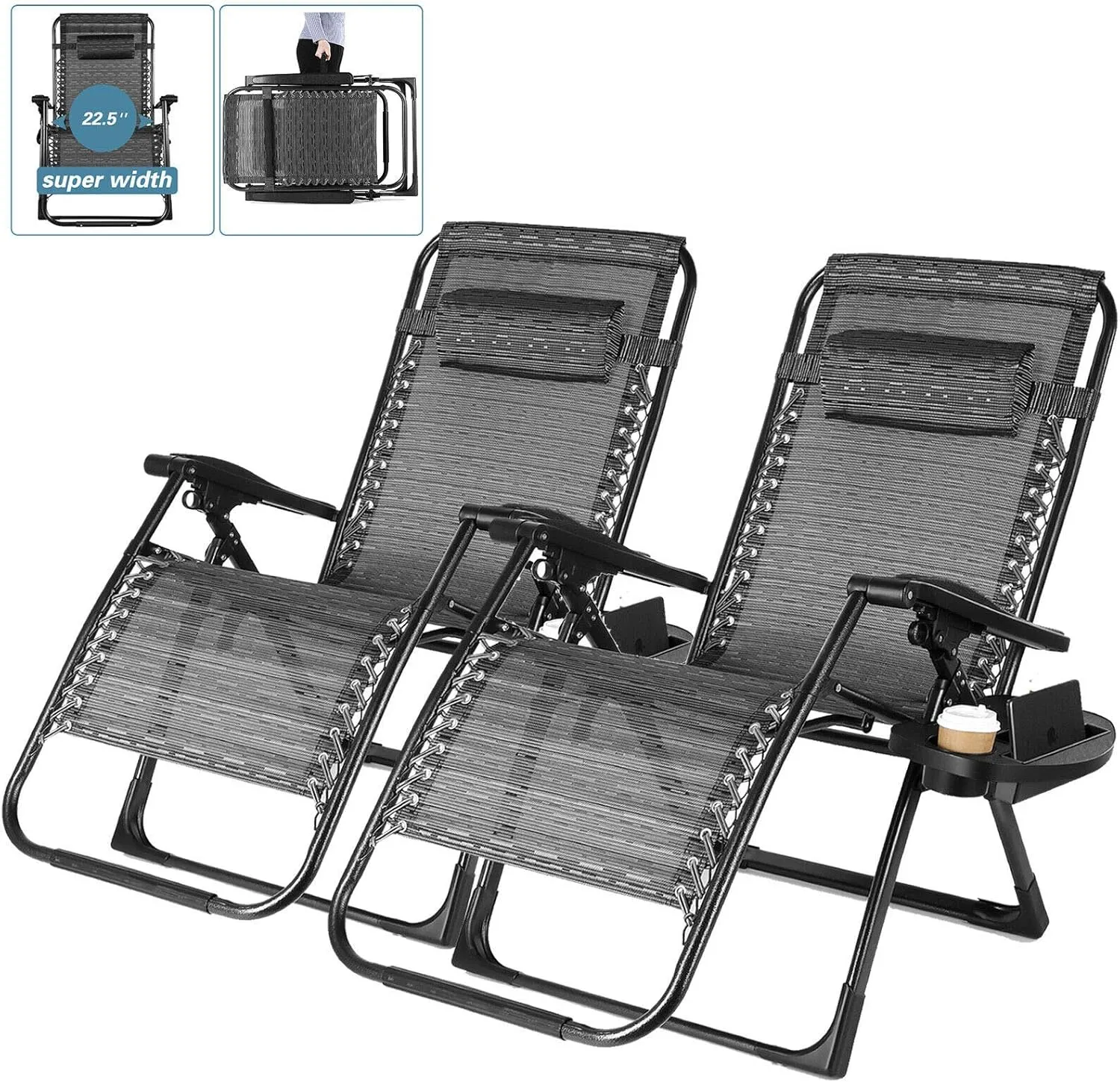 Beach Chairs Zero Gravity Folding Lounge Outdoor Recliner in Black Paid 2 PCS