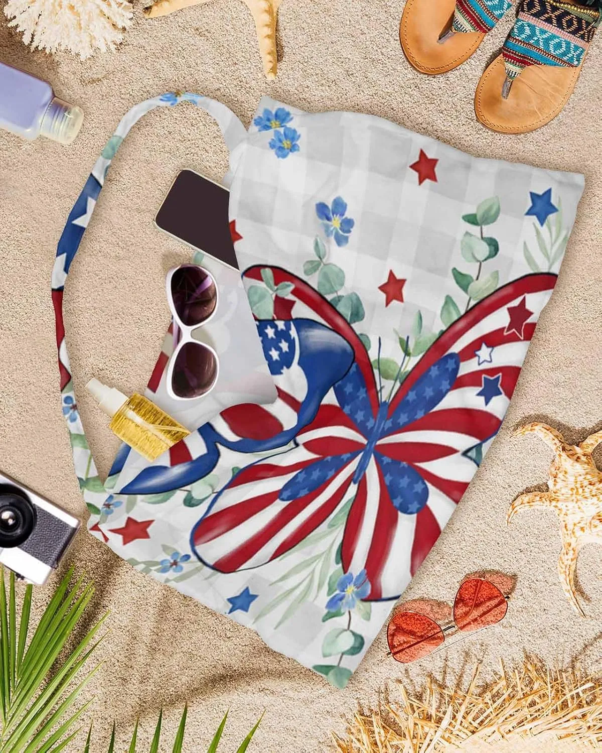 Beach Pool Patio Lounge Chaise Chair Cover Towel with Pockets,Patriotic Flower Absorbent & Quick Dry Microfiber Towel Cover Bag Summer Travel Accessories Buffalo Plaid Grey 4th of July Eucalyptus