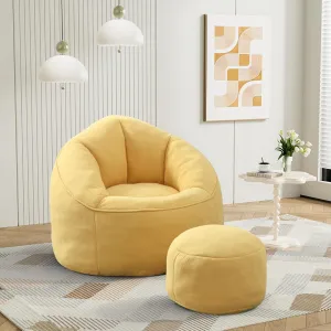 Bean Bag Sofa Chair with Ottoman, Comfy Microfiber Large Lazy Sofa with Footstool, Oversized Upholstered Fluffy Beanbag Chair with Memory Foam Filler for Living Room, Bedroom, Yellow