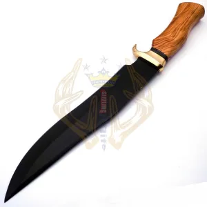 Beautiful Black Powder Coated Stainless Steel Bowie Knife with Brass Guard, Fixed Blade Knife Free Leather Sheath, Ideal Gift for Christmas, Anniversary, Birthday for Him/Her