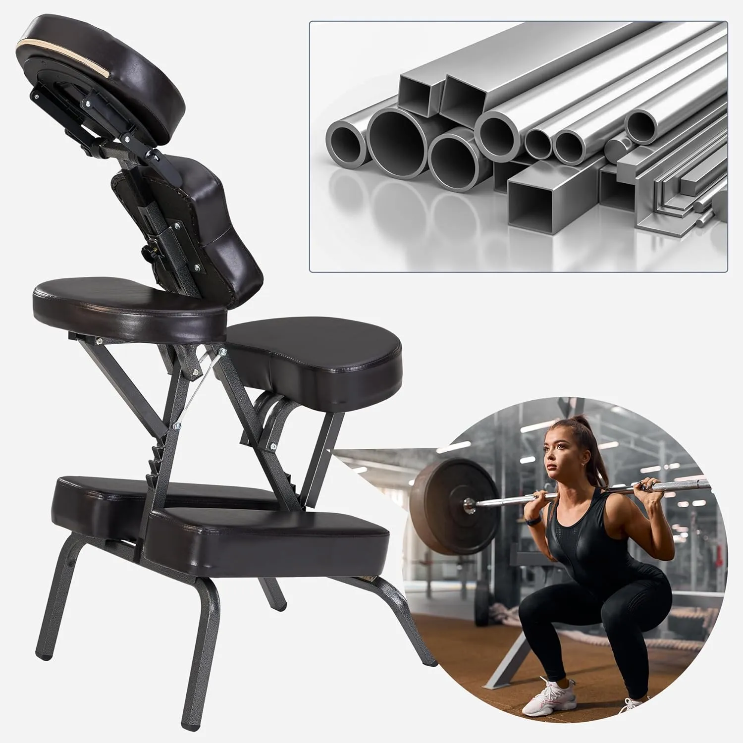 Bedford Massage Chair Portable- Lightweight with Carrying Case- Height Adjustable Folding Massage Chair Face Cradle Salon SPA