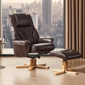 BedsPick Recliner Chair with Ottoman, 360° Swivel Reclining for Living Room Bedroom Office Rv Small Space, Comfy Modern Accent Arm Chairs, Faux Leather (Mocha)