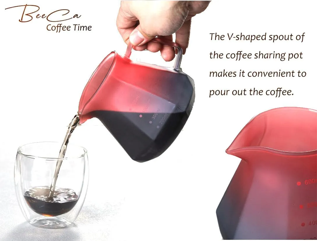 BeeCa Pour Over Coffee Maker, 20oz / 600mL Drip Coffee Maker set, Coffee Dripper with V60 Paper Filter, Walnut Handle & Glass Lid, Borosilicate Glass Carafe for Home office Café (Blackberry)