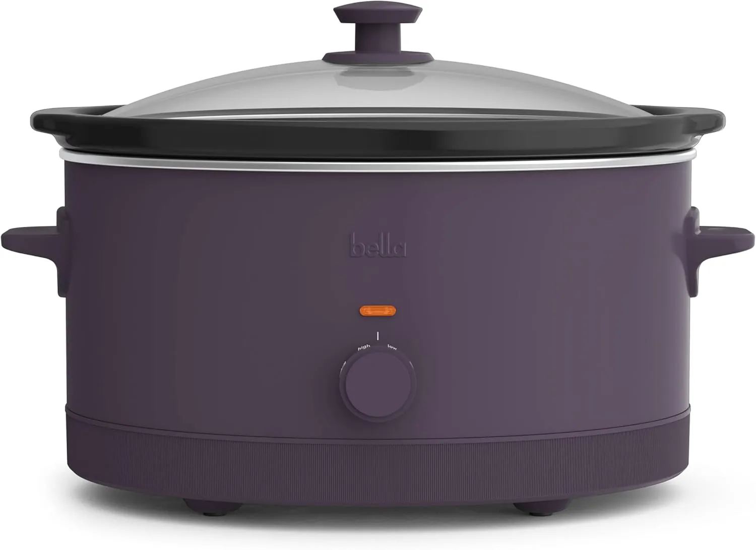bella 6.0 Qt Manual Slow Cooker, EverGood™ Ceramic Nonstick Coating, 3 Temperature Settings, Dishwasher Safe Stoneware Pot and Tempered Glass Lid, Cool Touch Handles & Tangle Free Cord Wrap, Plum