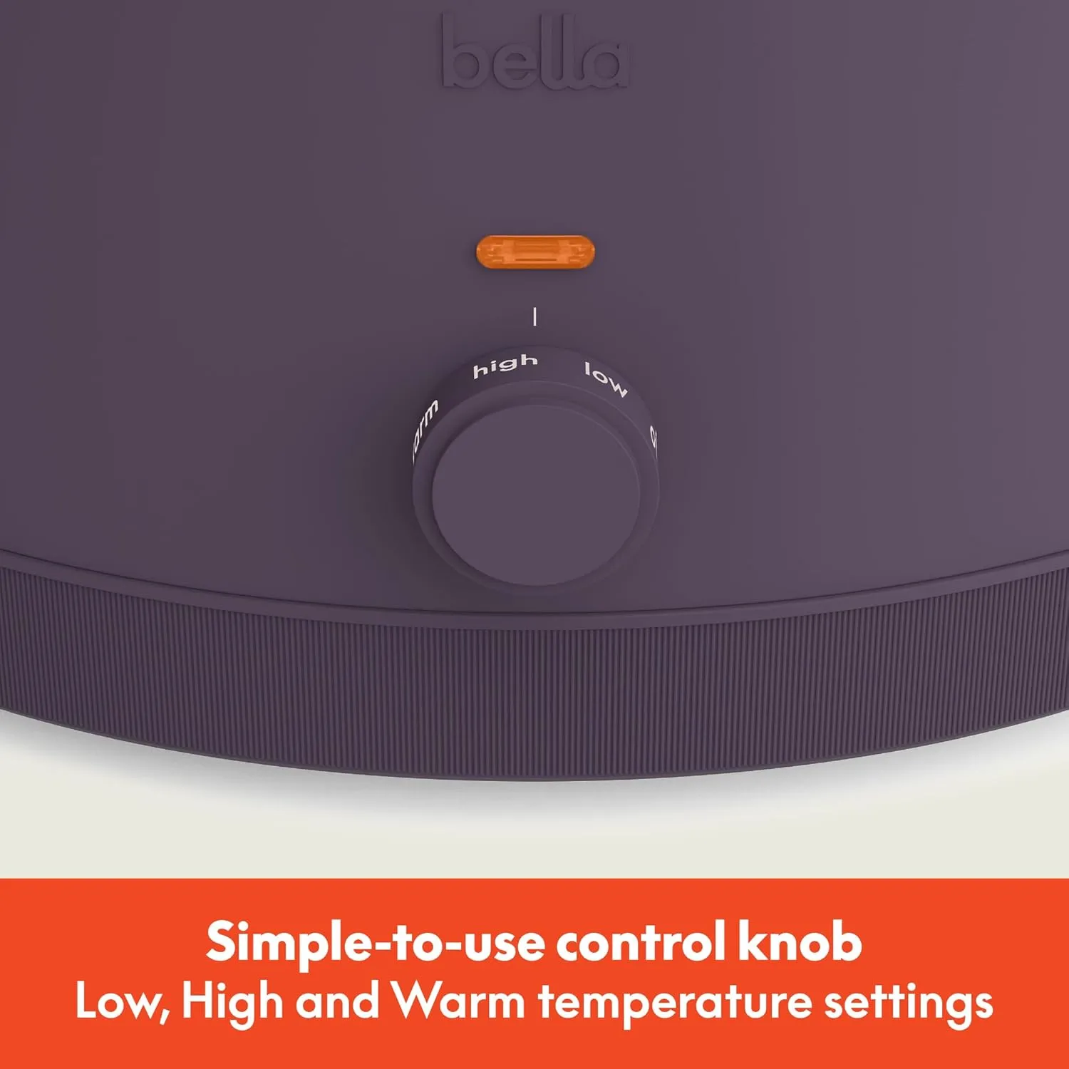 bella 6.0 Qt Manual Slow Cooker, EverGood™ Ceramic Nonstick Coating, 3 Temperature Settings, Dishwasher Safe Stoneware Pot and Tempered Glass Lid, Cool Touch Handles & Tangle Free Cord Wrap, Plum