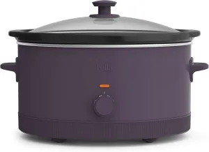 bella 6.0 Qt Manual Slow Cooker, EverGood™ Ceramic Nonstick Coating, 3 Temperature Settings, Dishwasher Safe Stoneware Pot and Tempered Glass Lid, Cool Touch Handles & Tangle Free Cord Wrap, Plum