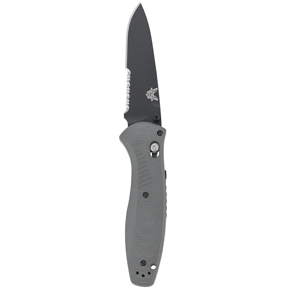 Benchmade Barrage 580SBK-2 Knife, Serrated Drop-Point, Coated Finish, Gray Handle